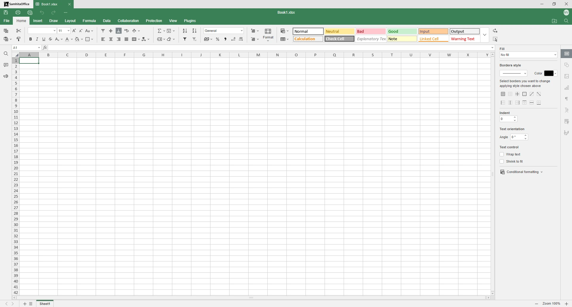 Original Samhita Hisab spreadsheet editor with formula bar and worksheet grid